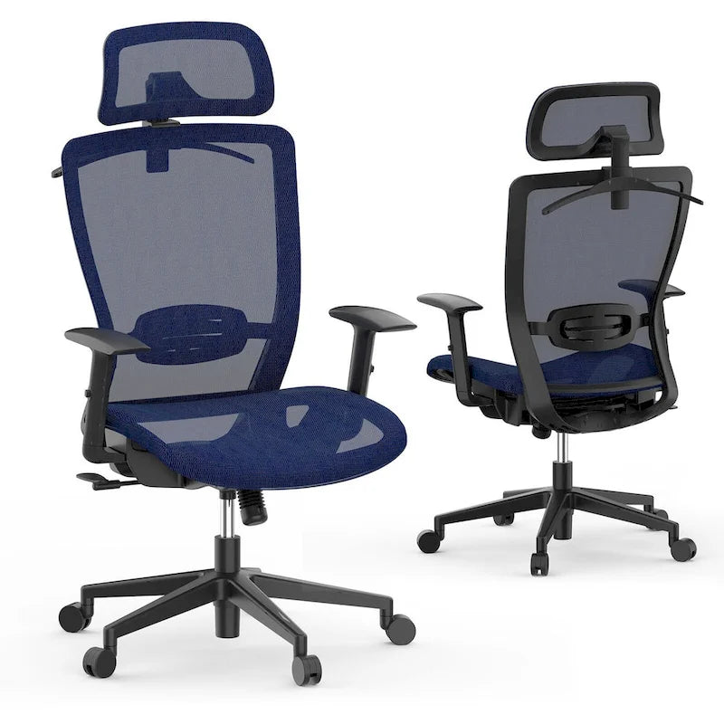 Chaise de bureau ergonomique pivotante à 360° en maille, réglable en hauteur, avec appuie-tête, support lombaire et accoudoirs réglables