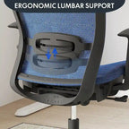 Chaise de bureau ergonomique pivotante à 360° en maille, réglable en hauteur, avec appuie-tête, support lombaire et accoudoirs réglables