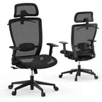 Chaise de bureau ergonomique pivotante à 360° en maille, réglable en hauteur, avec appuie-tête, support lombaire et accoudoirs réglables