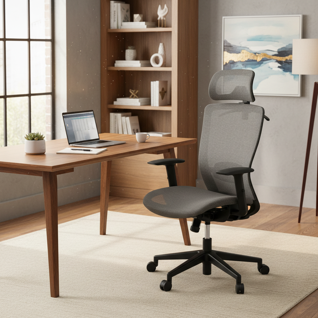 Chaise de bureau ergonomique pivotante à 360° en maille, réglable en hauteur, avec appuie-tête, support lombaire et accoudoirs réglables