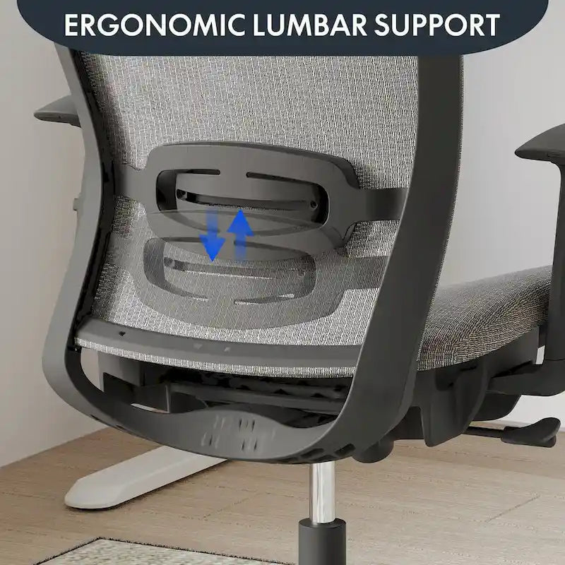 Chaise de bureau ergonomique pivotante à 360° en maille, réglable en hauteur, avec appuie-tête, support lombaire et accoudoirs réglables