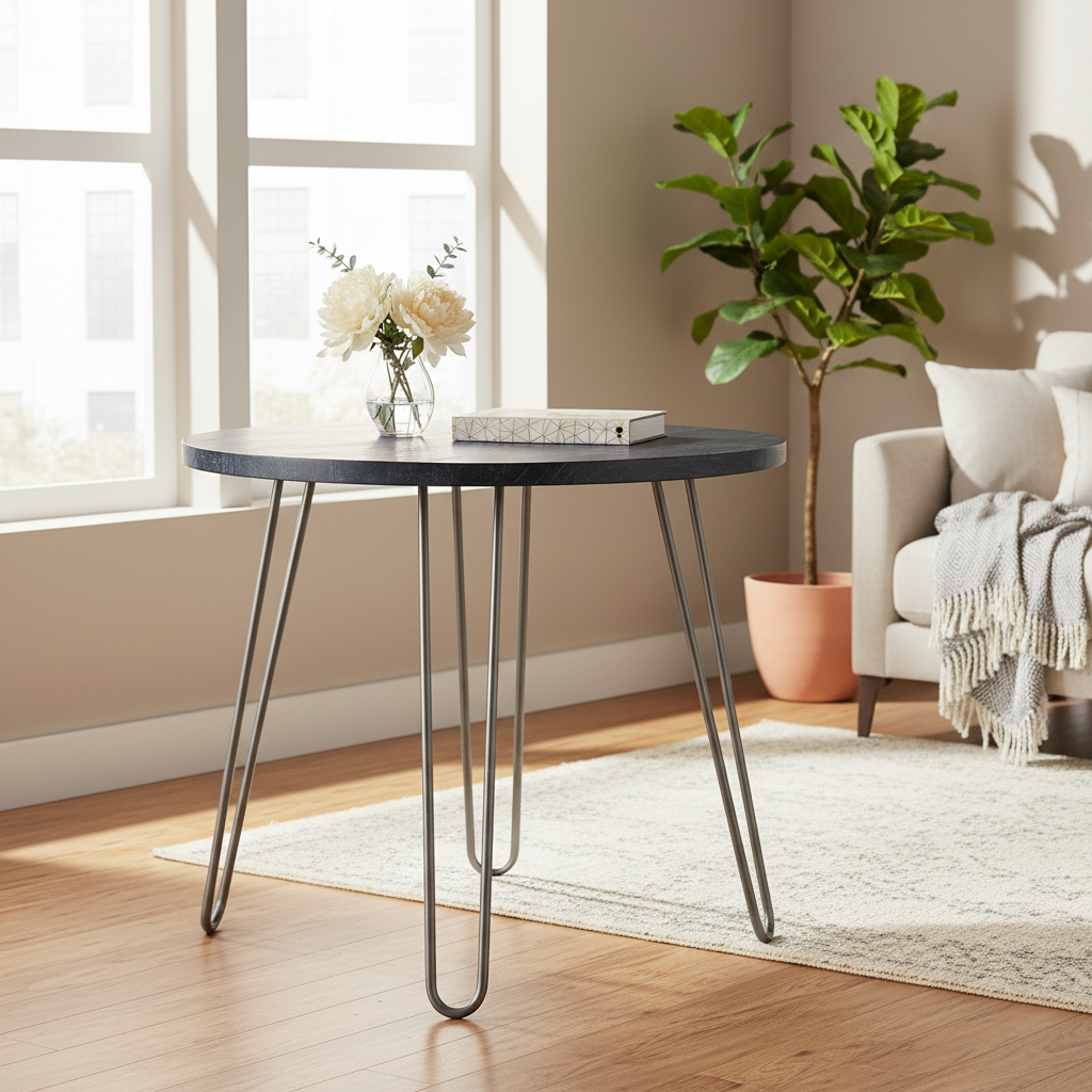 Table à manger Lozka avec plateau en bois gris / blanc délavé - 39,4 x 35,4 x 29,9 - 39Lx35Px30H